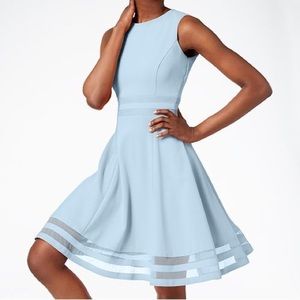 Calvin Klein fit and flare sleeveless sheer striped dress